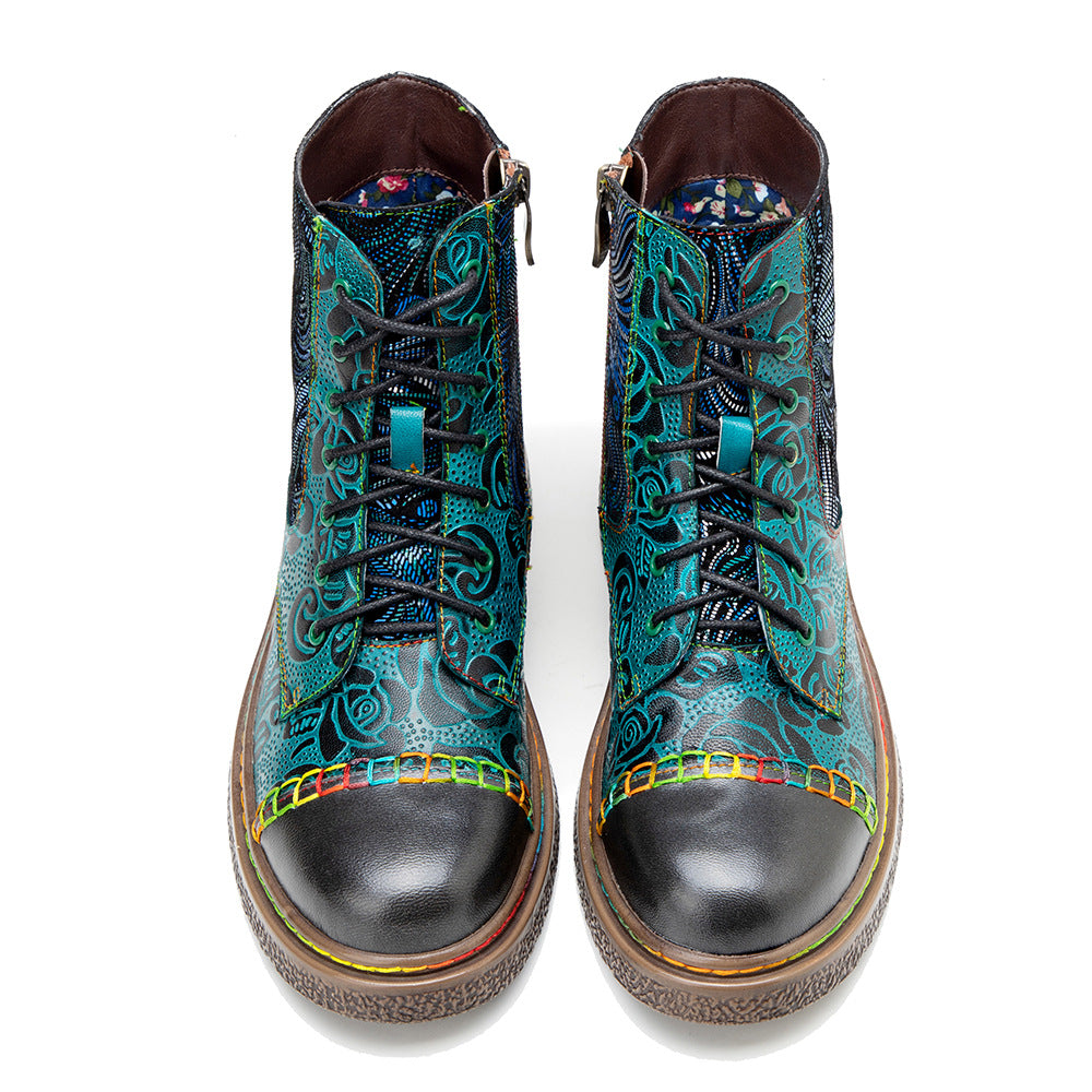 Hand-rub Color Printing Stitching Comfortable Flat Boots