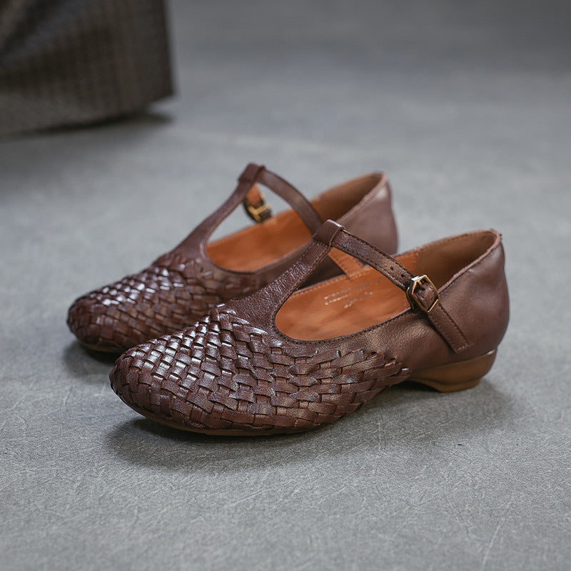 Mouth Woven Mary Jane First Layer Women's Casual Shoes