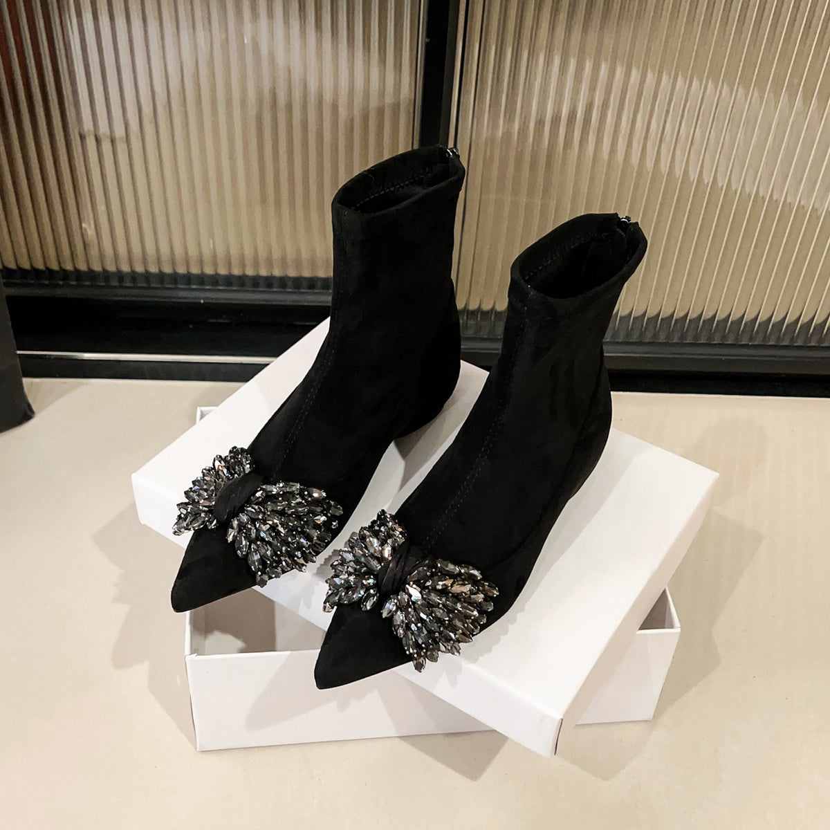 Women's Skinny Ankle Suede Stretch French Western Women's Leather Boots