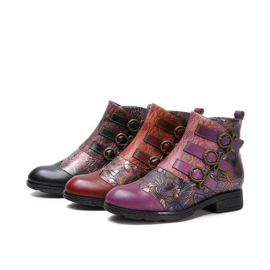 Women's Die Retro Fashion Female Large Size Flat Women's Leather Boots