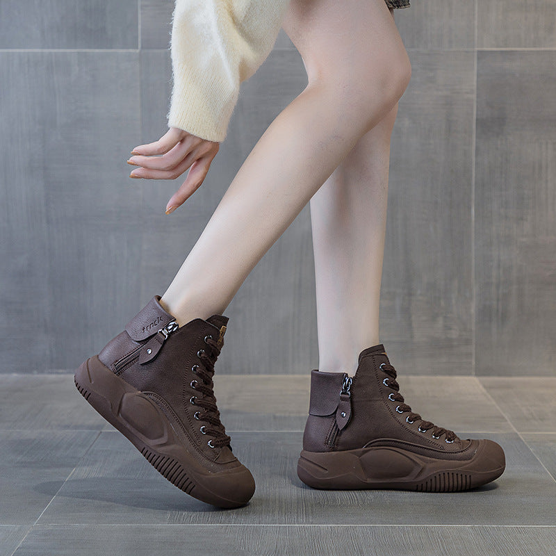 Women's Explosion Board Dad Autumn Retro Lightweight Platform Women's Leather Boots