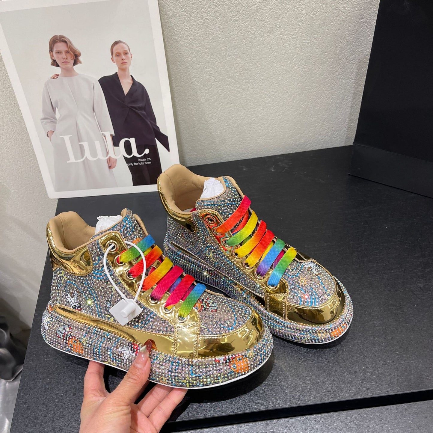 Colorful Full Diamond Platform Trendy Grace Versatile Korean Style Crystal Sports Casual Shoes