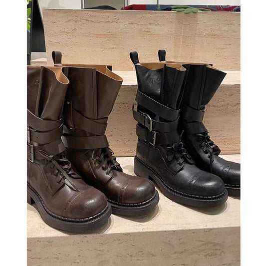 Middle Belt Buckle Motorcycle Fried Street Knight Boots