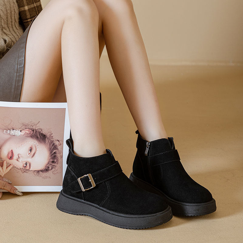 Women's Platform Vintage Martin Fleece Lined Fashion Women's Leather Boots