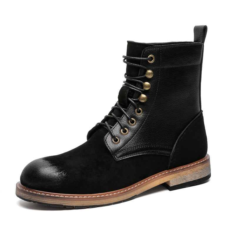 British Retro Platform Drawstring Patchwork Worker Boots