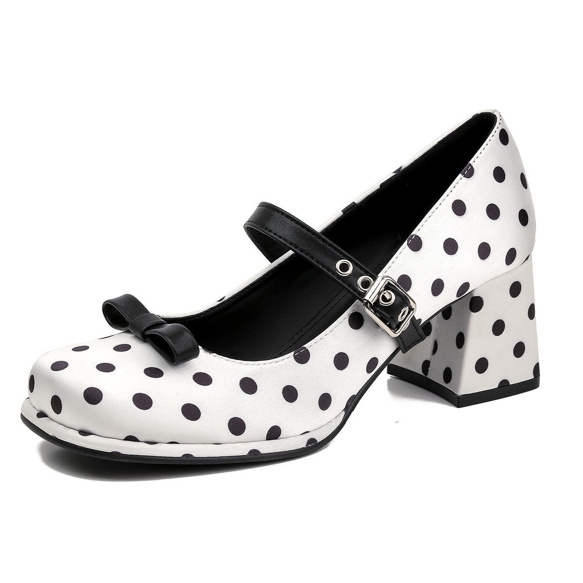 Women's Sweet Bowknot High Spring Chunky Increased Polka Dot Mary Jane Heels