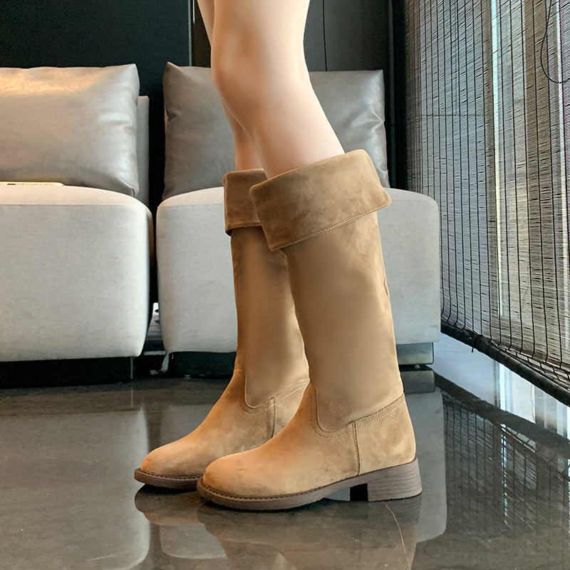Women's Large Size Suede Skinny High Leg Boots