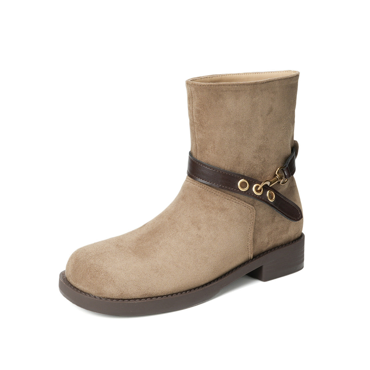 Women's Belt Buckle Ankle High-grade Denim Pile Women's Leather Boots