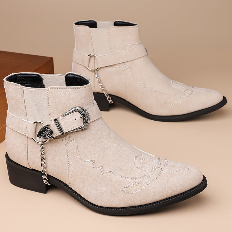 Men's Western Cowboy Matte Chelsea Punk Chain Buckle Men's Martin Boots