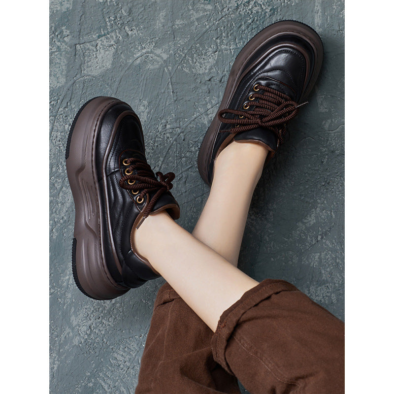 Women's Autumn Cowhide British Handmade Platform Board Men's Shoes