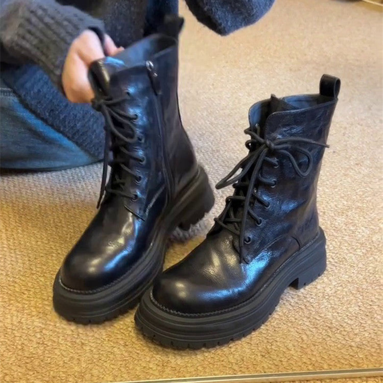 Women's Version Platform Martin Elevator Ankle Small Black Women's Leather Boots