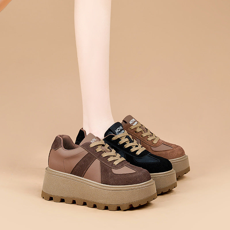 Women's Wear Thick Bottom Korean Style Versatile Height Increasing Leather Shoes