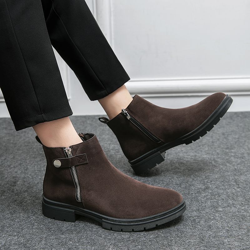 Men's Style Pointed Toe Inner Height Increasing British Suede Winter Men's Martin Boots