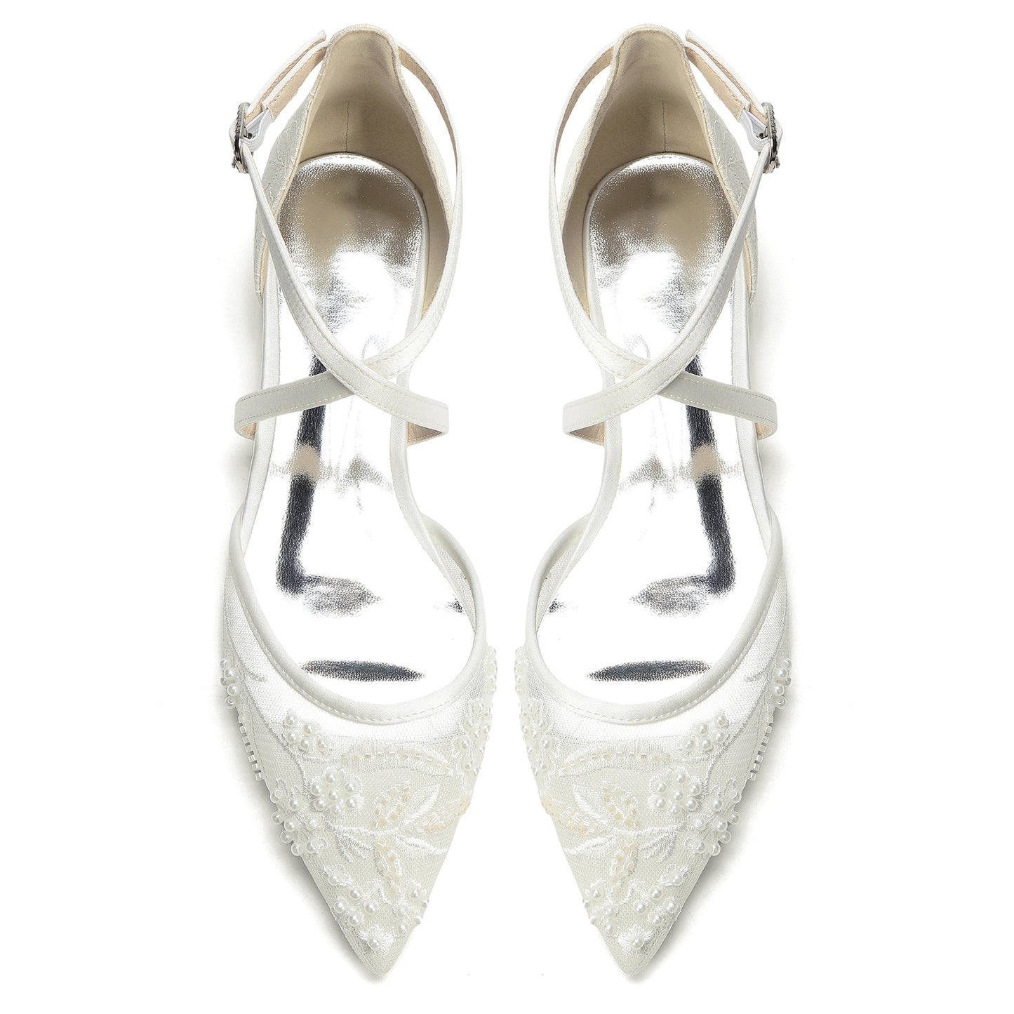 Women's Pointed Pearl Embroidered Cross Strap Wedding Women's Fashion Shoes