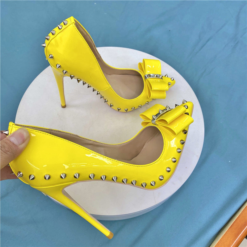 Yellow High Pointed Toe Stiletto Low-cut Women's Fashion Shoes