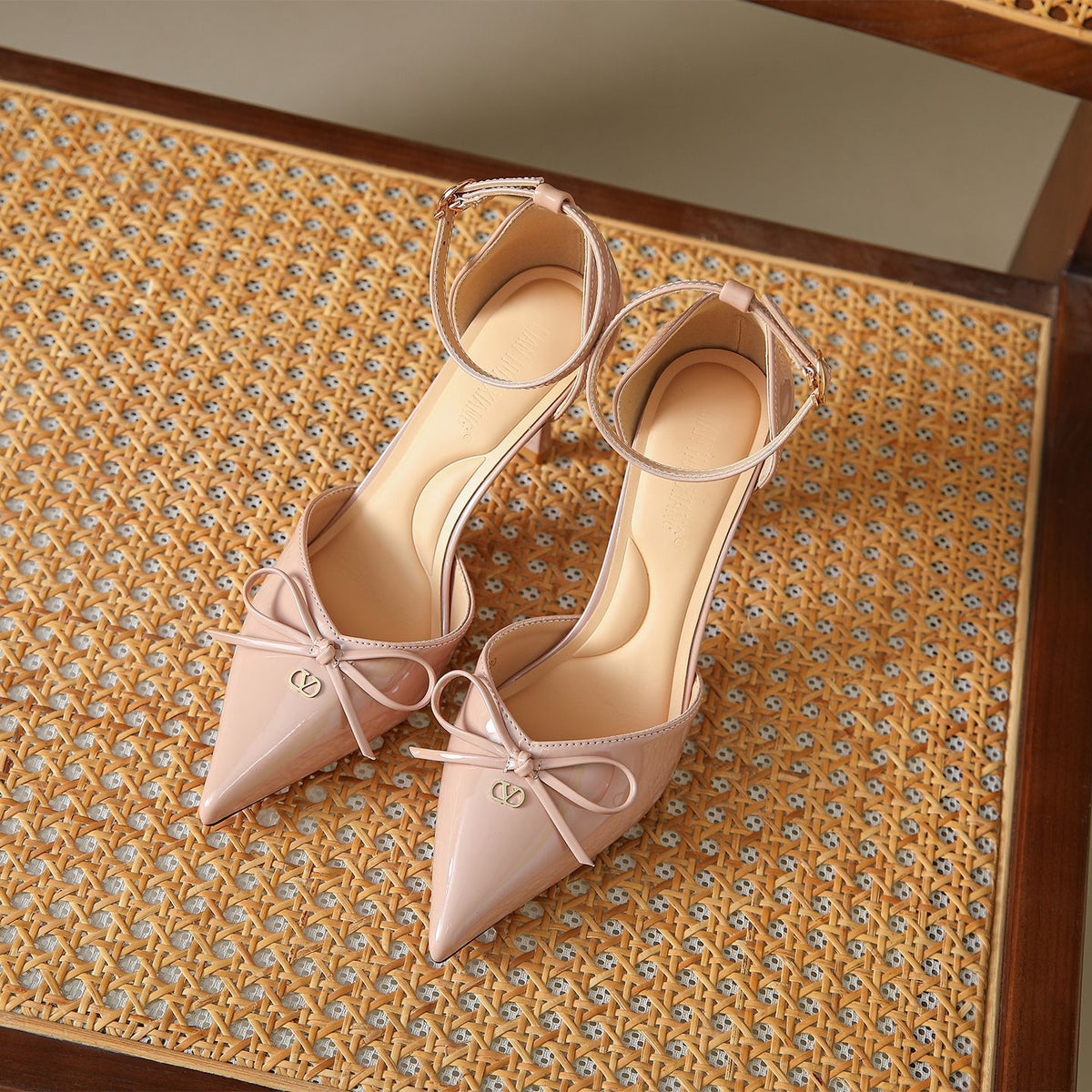 Women's Nude Pink Pointed High For Stilettos Bow Women's Fashion Shoes