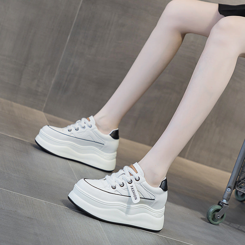 Women's Platform Height Increasing Insole Pumps White Heels