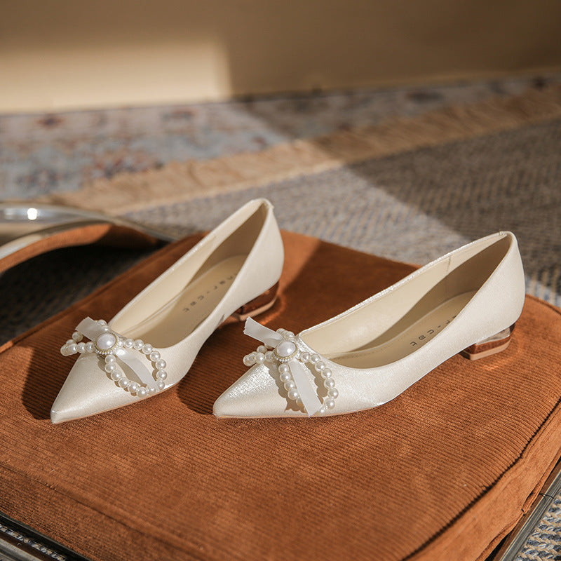 Women's Wedding Apricot Thick Bridal Low-cut Low Flat Bottom Women's Fashion Shoes