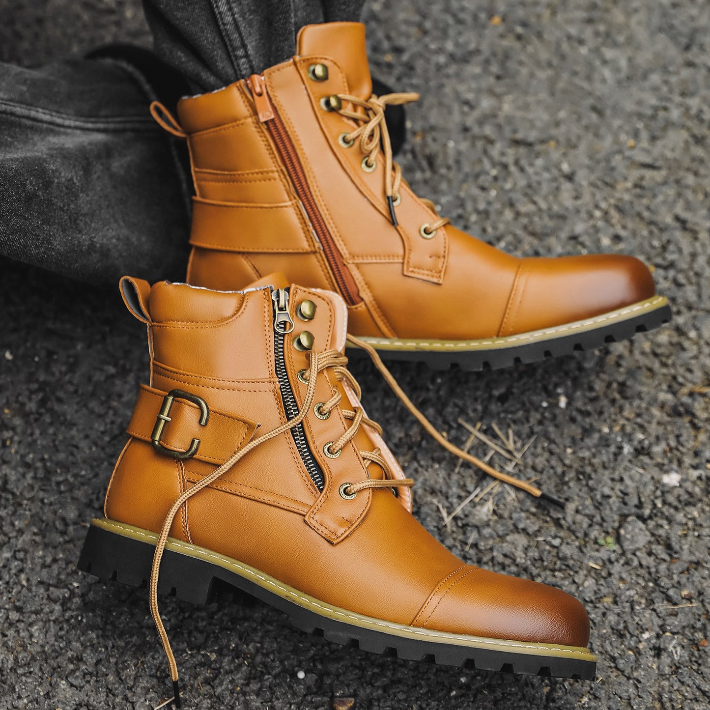 Men's Motorcycle Double Zipper Heavy Machine Bag Men's Leather Boots