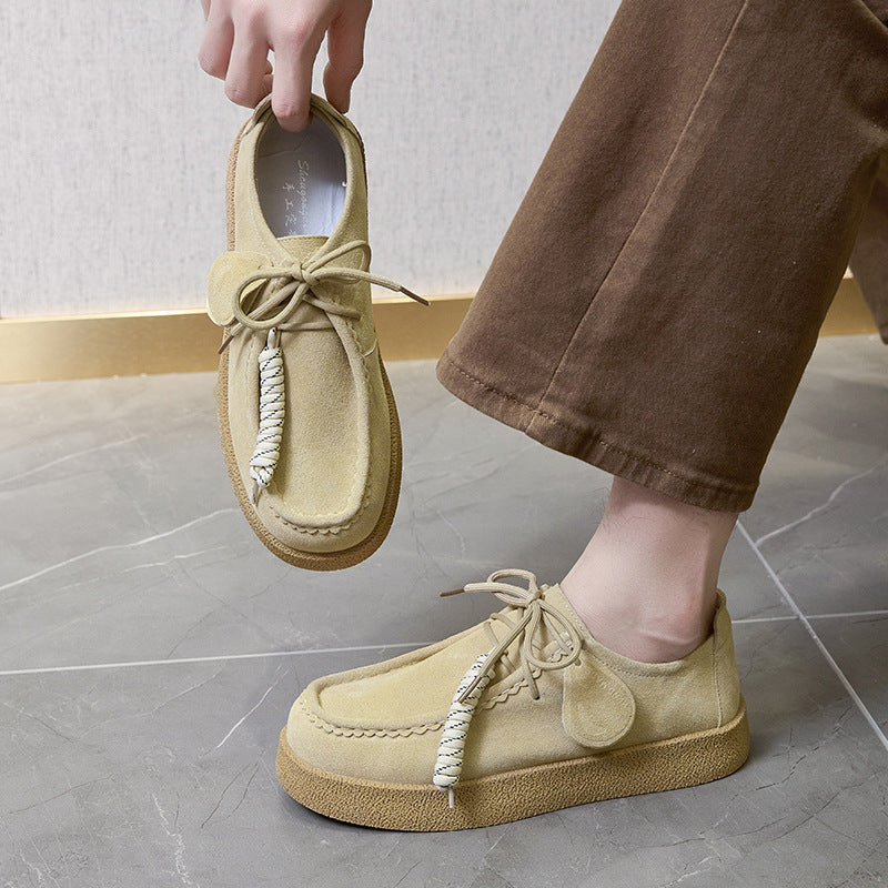Women's & Men's Platform Muffin Kangaroo Round Toe British Leather Shoes