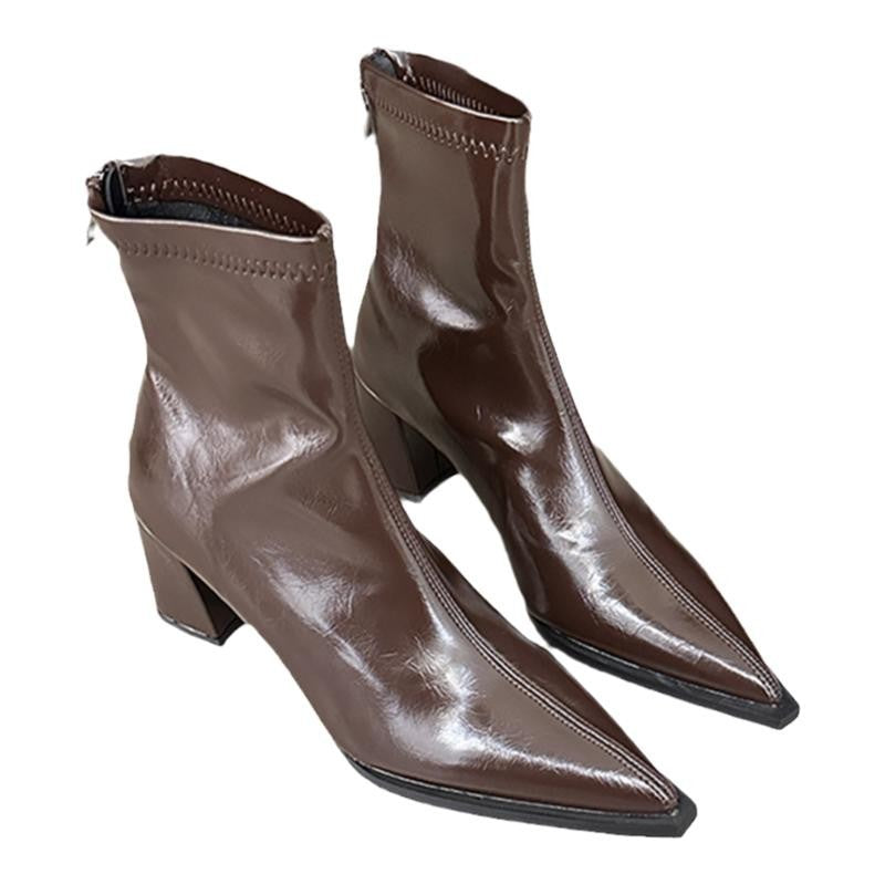 Black High Short Female British Style Women's Leather Boots