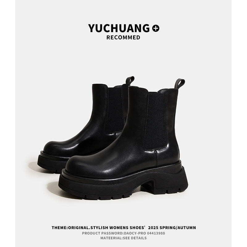 Women's Autumn Platform Martin British Style Chelsea Smoke Pipe Early Black Boots