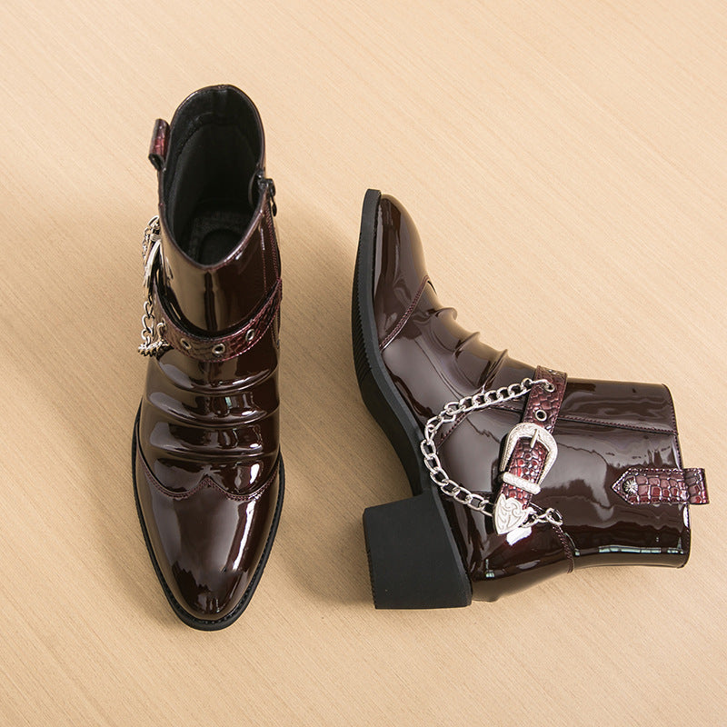 Men's Pointed Korean Style British Leisure Chain Decorative Leather Shoes