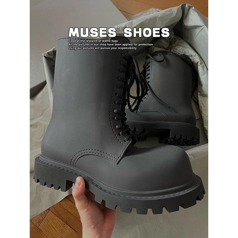 Men's Niche Paris Mickey Big Derby Thick Bottom Round Toe Black Men's Martin Boots