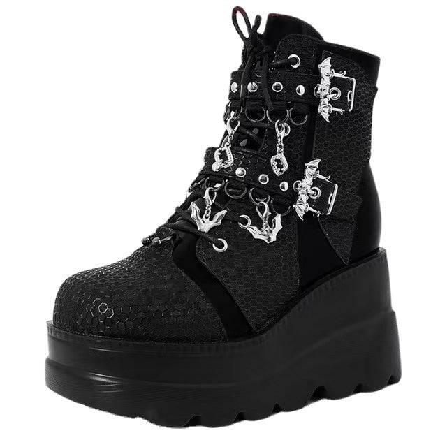 Women's Platform Wedge Bat Belt Buckle Short Martin Boots