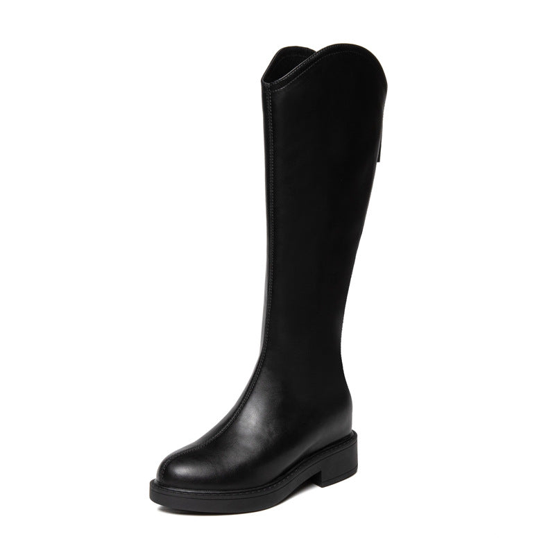 Small Height Increasing Insole Knight Female Autumn Below The Knee Women's Leather Boots