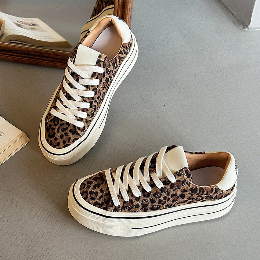 Women's Top Layer Cowhide Board Fashionable Leopard Print Fashion Women's Sports Shoes