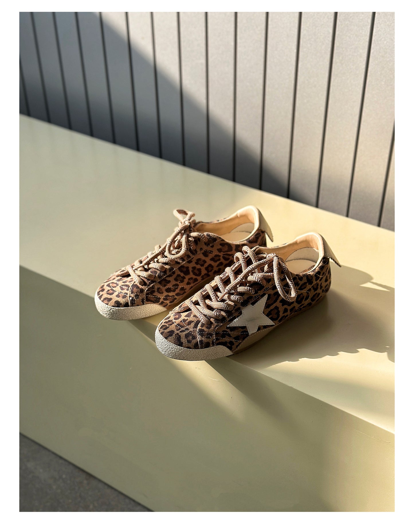 Women's Leopard Print Retro Distressed Star Height Increasing Insole German Training Women's Casual Shoes