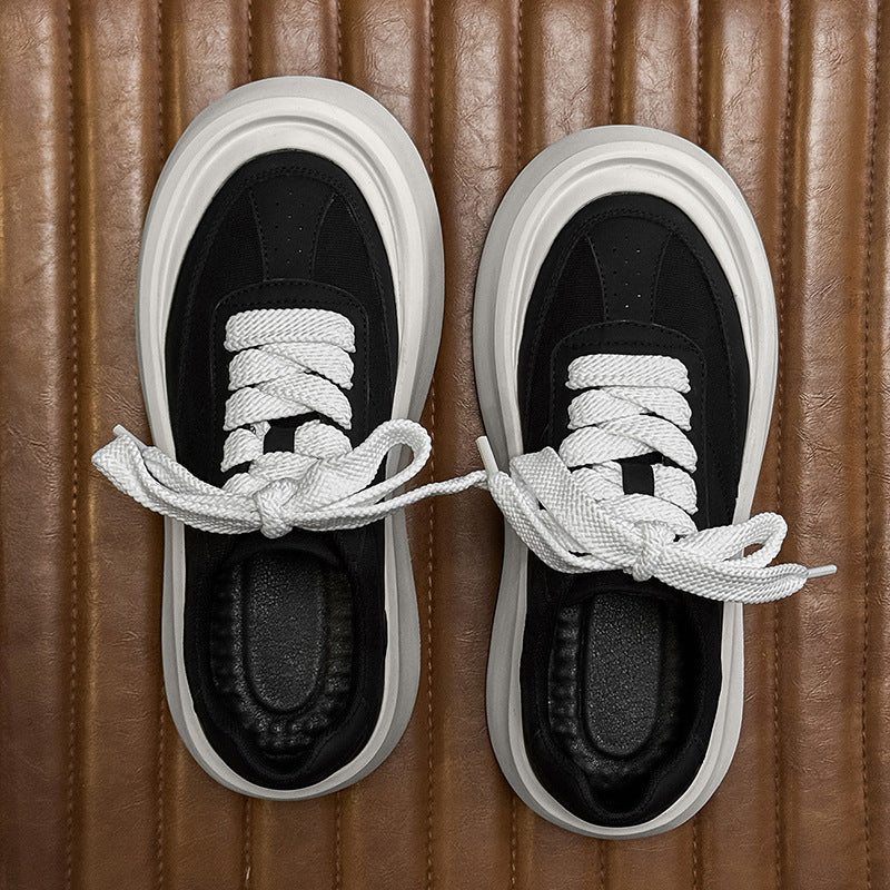 Men's White Summer Breathable Thick Sole Height Increasing Fashion Men's Casual Leather Shoes