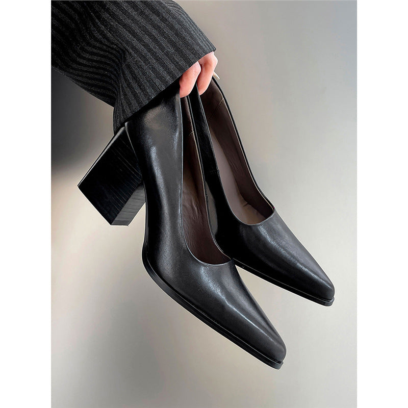 French Minority Pointed Toe Commuter High Female Temperament Genuine Women's Fashion Shoes