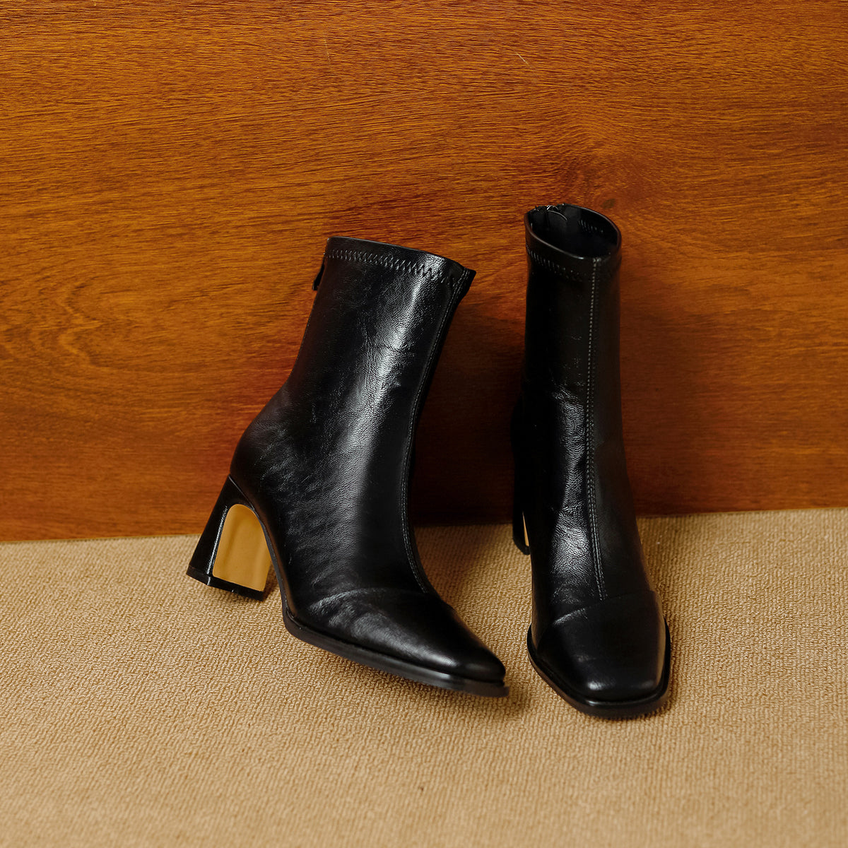 Women's Retro Chelsea Booties High Back Zipper Stretch Women's Leather Boots