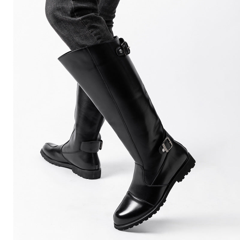 Men's High Retro Long Martin Zipper British Motorcycle Cowboy Knight Style Men's Leather Boots
