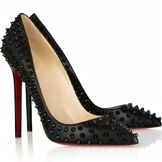 Women's Red Sole Black Elegant Patent Sexy Pointed Toe Heels
