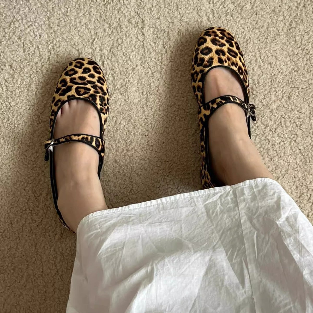 Women's Cowhide Version Super Soft Bottom Genuine Leopard Print Mary Women's Fashion Shoes