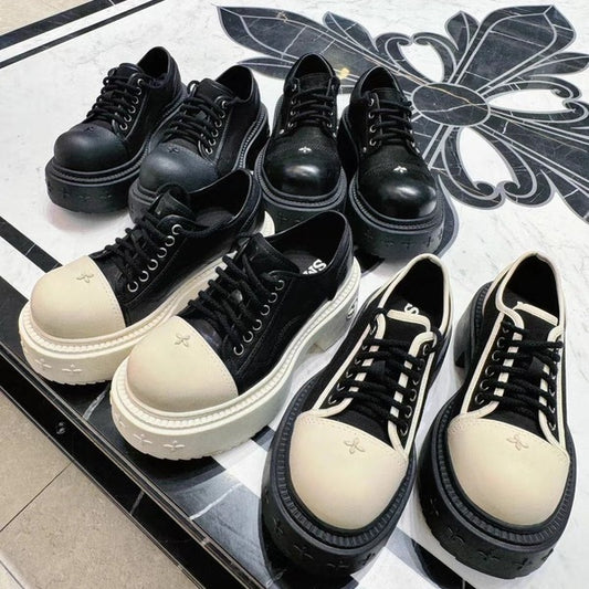 Women's Flower Vintage Genuine Platform Big Head Elevator Women's Casual Shoes
