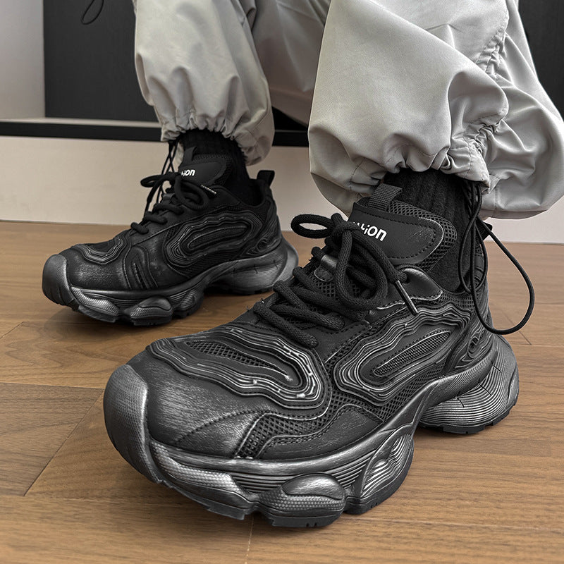 Men's Black Warrior Fashion Thick Bottom Brushed Men's Sports Shoes
