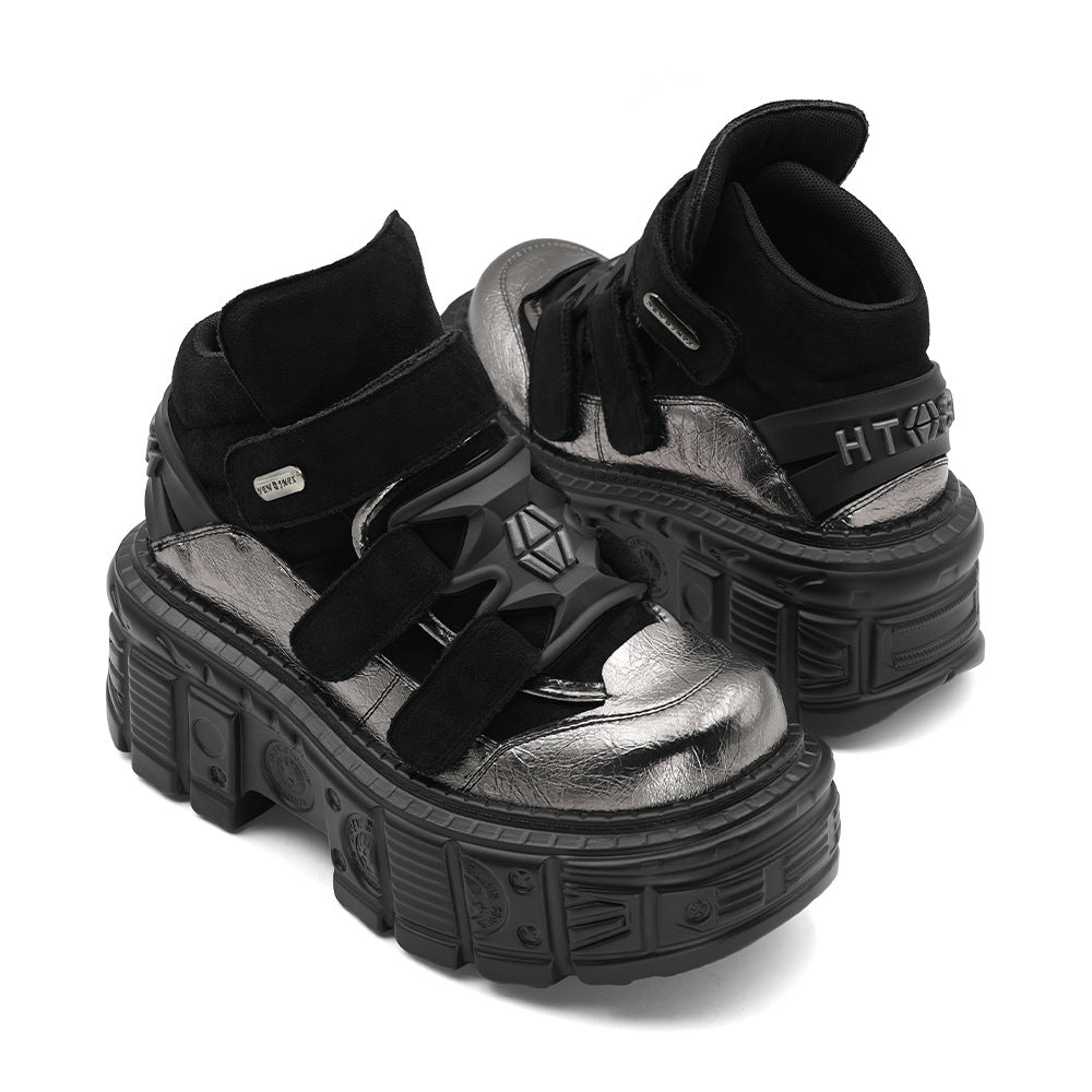 Women's & Men's Platform Punk Muffin Tank Bottom Height Women's Leather Boots