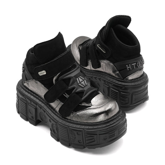 Women's & Men's Platform Punk Muffin Tank Bottom Height Women's Leather Boots