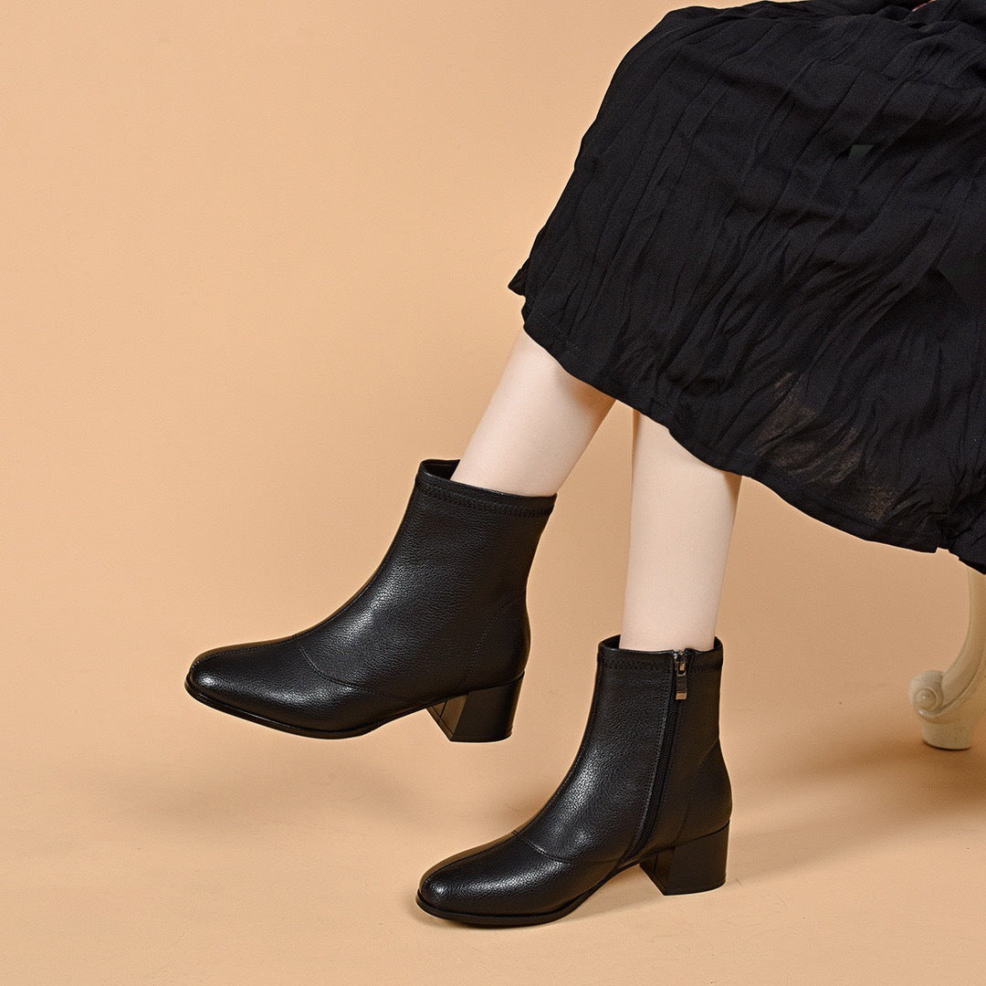 Women's Chunky Sheepskin Single Mid Ankle Veet Padded Soft Women's Leather Boots