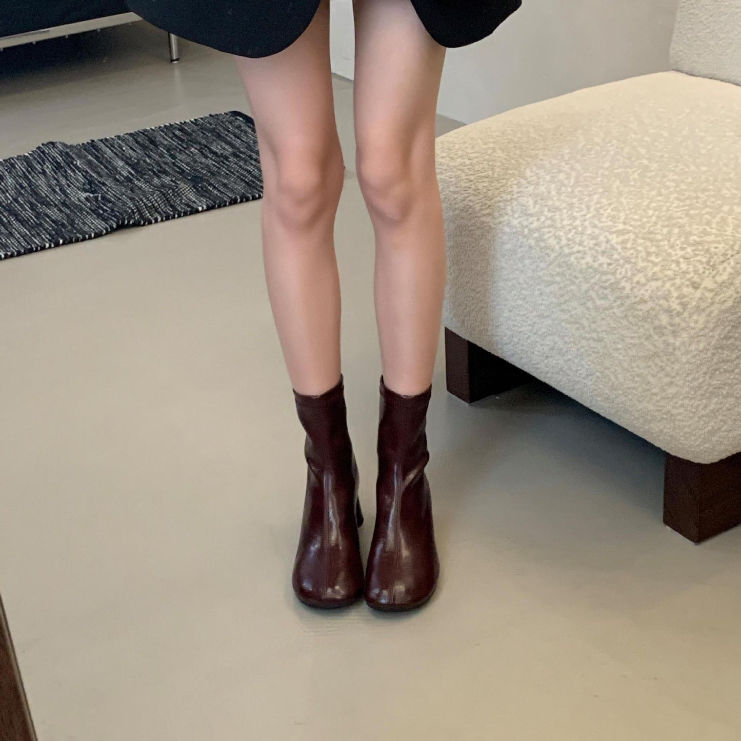 Women's Korean Style Ankle Brown Round Head Fashionable Western Thick Women's Shoes