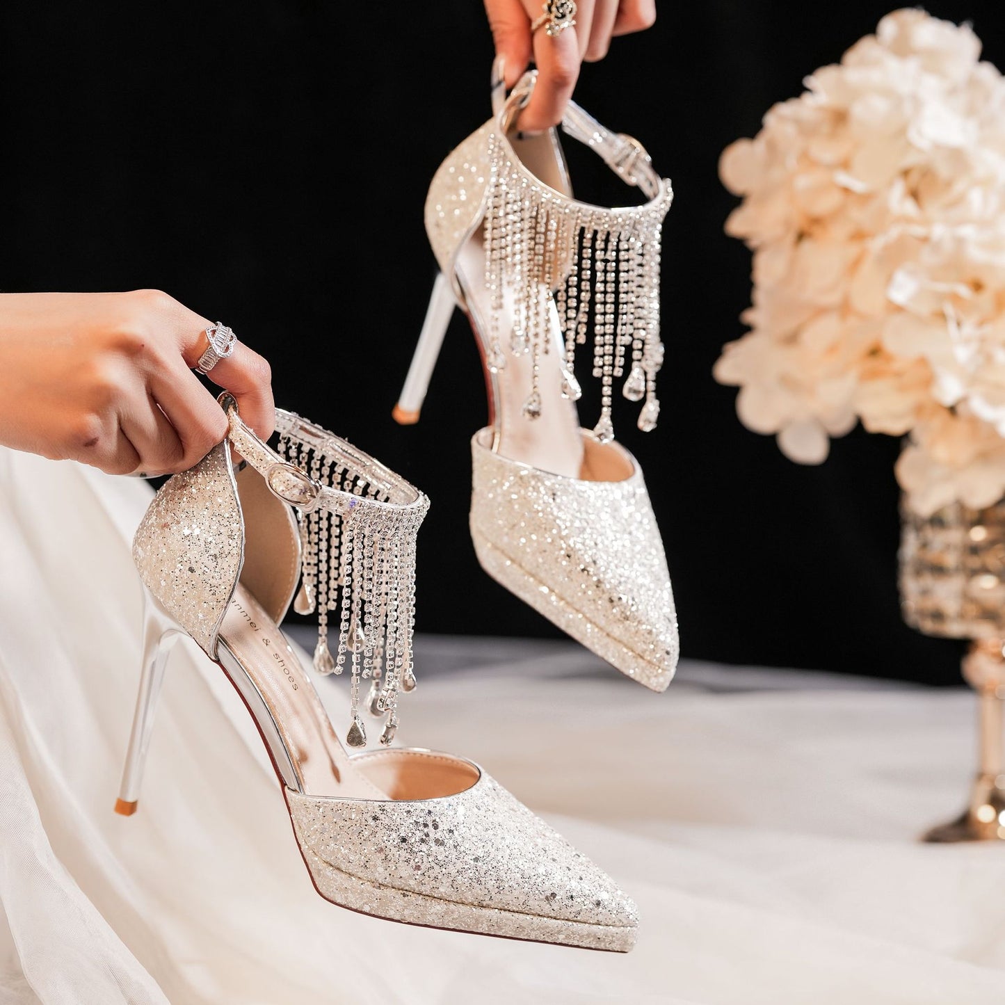 Crystal Tassel Rhinestone One-word With Waterproof Platform Women's Fashion Shoes