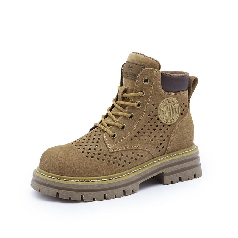 Women's Hollow Martin Summer Soft Retro Short Cow Suede Women's Leather Boots
