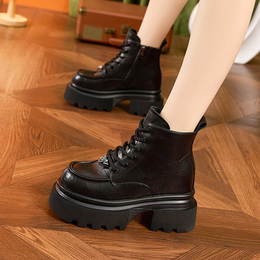 Women's Small Height Increasing Insole Female British Women's Leather Boots