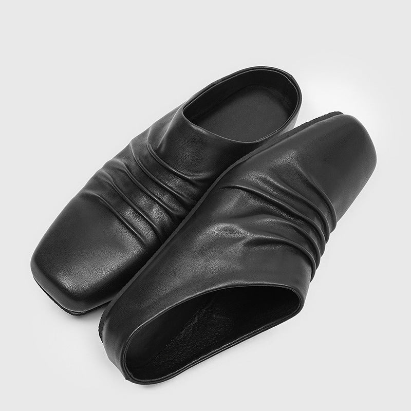 Toe Flat Bottom Commuting Derby Slip-on Soft Pleated Ballet Men's Casual Leather Shoes