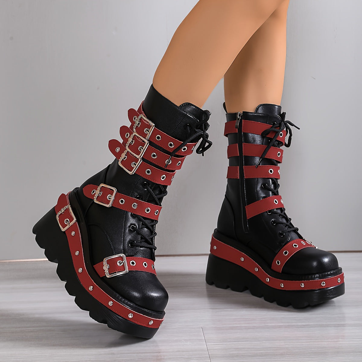 Women's Wedge Knight Plus Size Punk Handsome Platform Boots