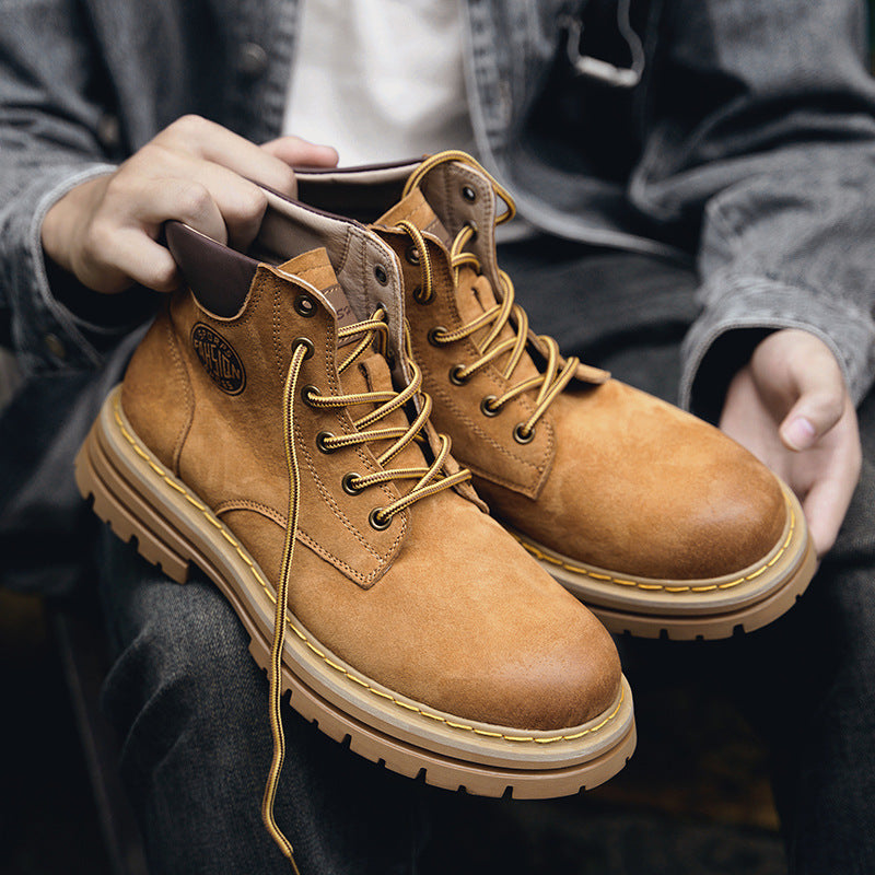 Unique Slouchy Men's Fur Worker Genuine Men's Martin Boots